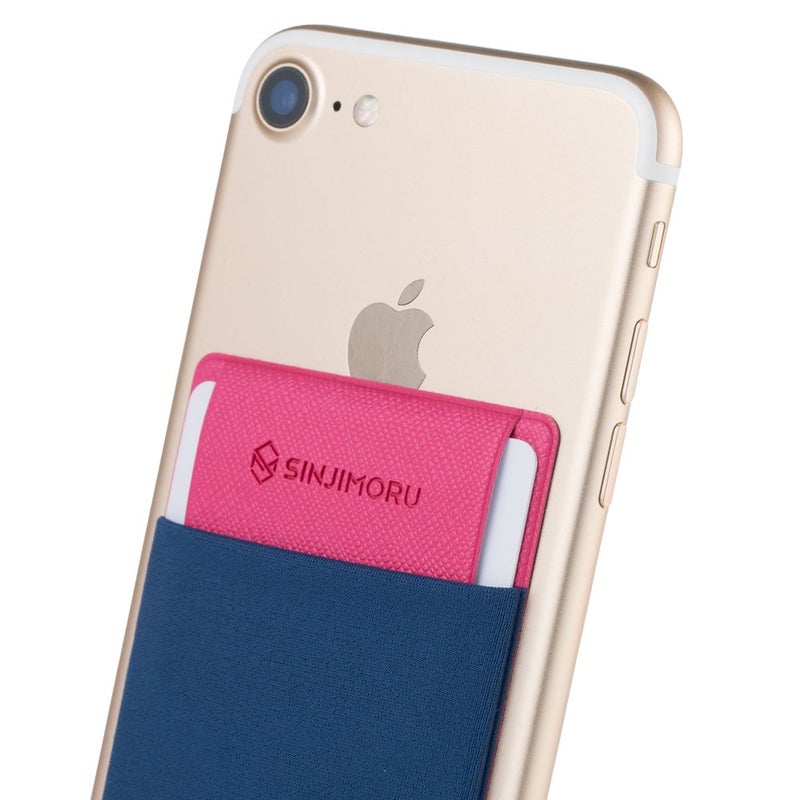 Sinjimoru Secure Card Holder for Back of Phone, Stretchy Fabric Cell Phone Wallet Stick On Credit Card Case for iPhone & Android. Sinji Pouch Flap Navy - Image 1